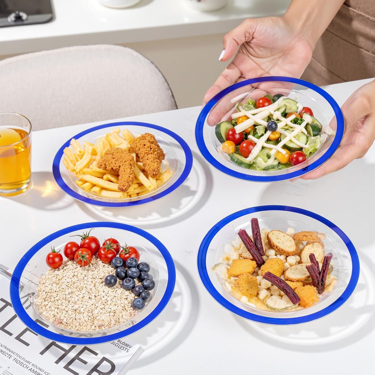 Wholesale 60Pcs 12OZ Blue and Clear Disposable Plastic Soup Bowls Premium Heavy Duty for Weddings and Independence Day Factory