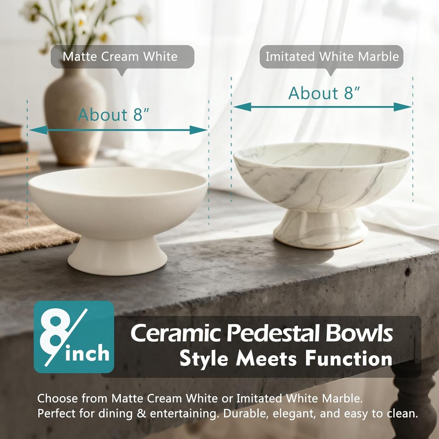 OEM 8-Inch White Pedestal Bowl Minimalist Fruit Centerpiece for Kitchen Counter Entryway Bread Snacks Candy Housewarming Wedding Gift Factory