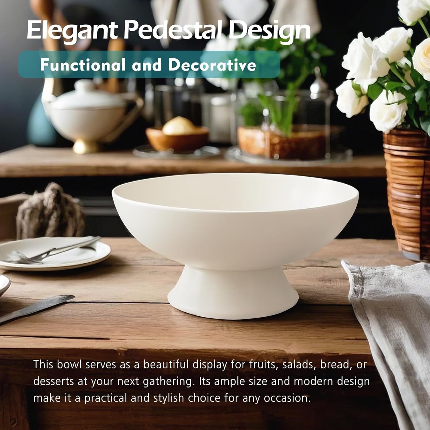OEM 8-Inch White Pedestal Bowl Minimalist Fruit Centerpiece for Kitchen Counter Entryway Bread Snacks Candy Housewarming Wedding Gift Factory