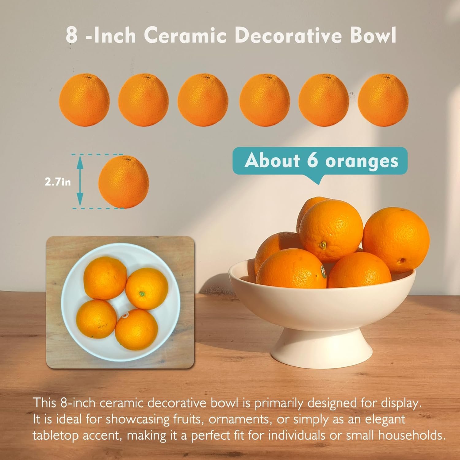 OEM 8-Inch White Pedestal Bowl Minimalist Fruit Centerpiece for Kitchen Counter Entryway Bread Snacks Candy Housewarming Wedding Gift Factory