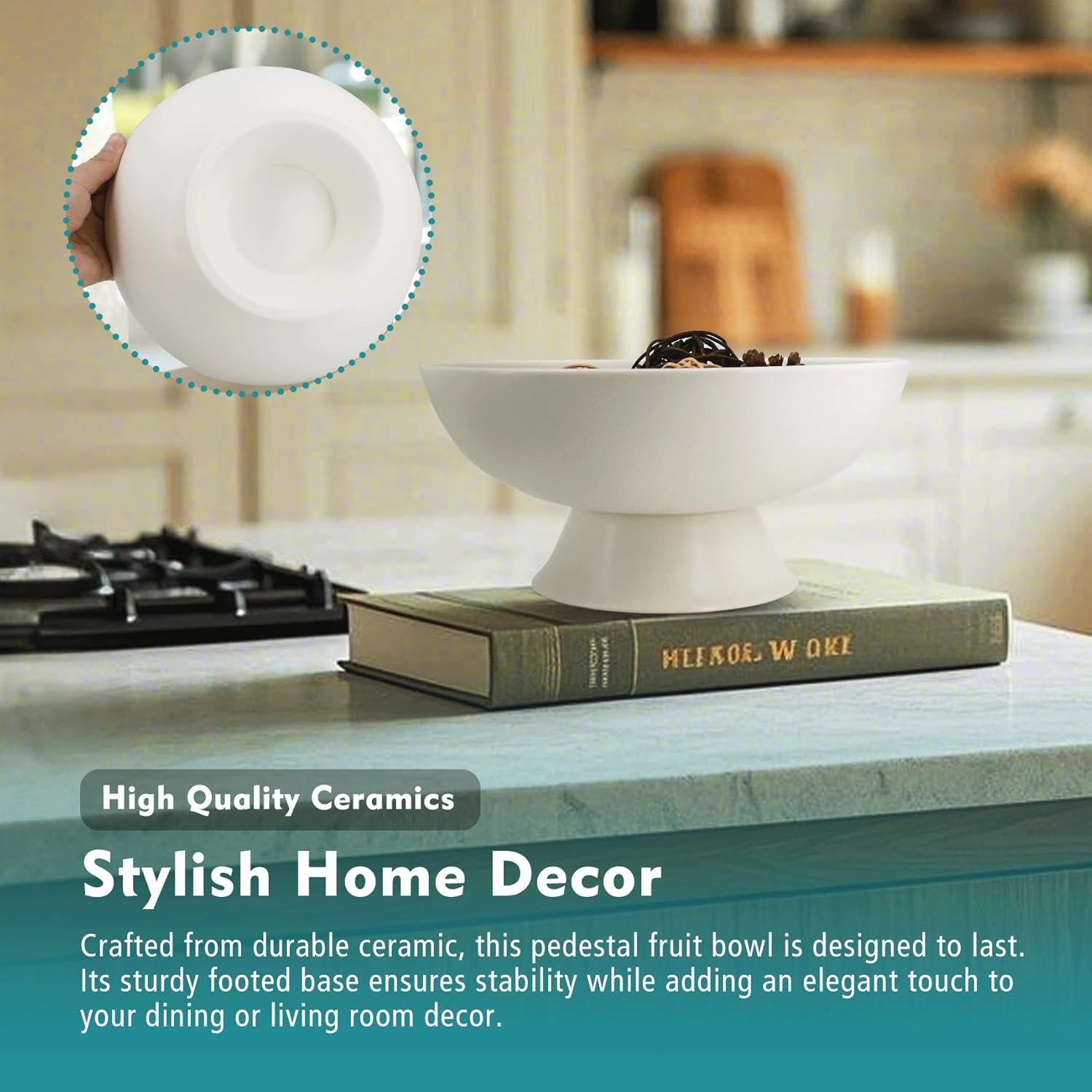 OEM 8-Inch White Pedestal Bowl Minimalist Fruit Centerpiece for Kitchen Counter Entryway Bread Snacks Candy Housewarming Wedding Gift Factory