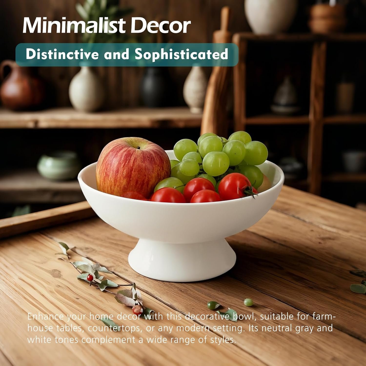 OEM 8-Inch White Pedestal Bowl Minimalist Fruit Centerpiece for Kitchen Counter Entryway Bread Snacks Candy Housewarming Wedding Gift Factory