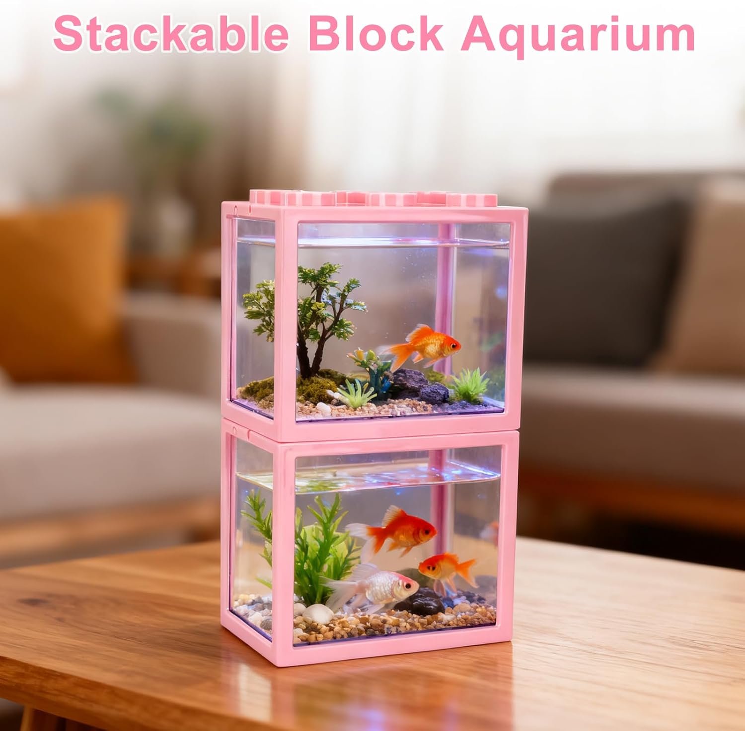 OEM 2 Pack 0.6 Gallon Small Betta Fish Tank Mini Pink Cube Aquarium Desktop Stackable Bowl for Shrimp Insects Turtles Spiders Factory