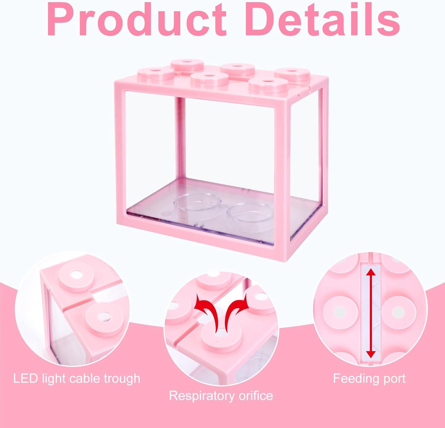 OEM 2 Pack 0.6 Gallon Small Betta Fish Tank Mini Pink Cube Aquarium Desktop Stackable Bowl for Shrimp Insects Turtles Spiders Factory