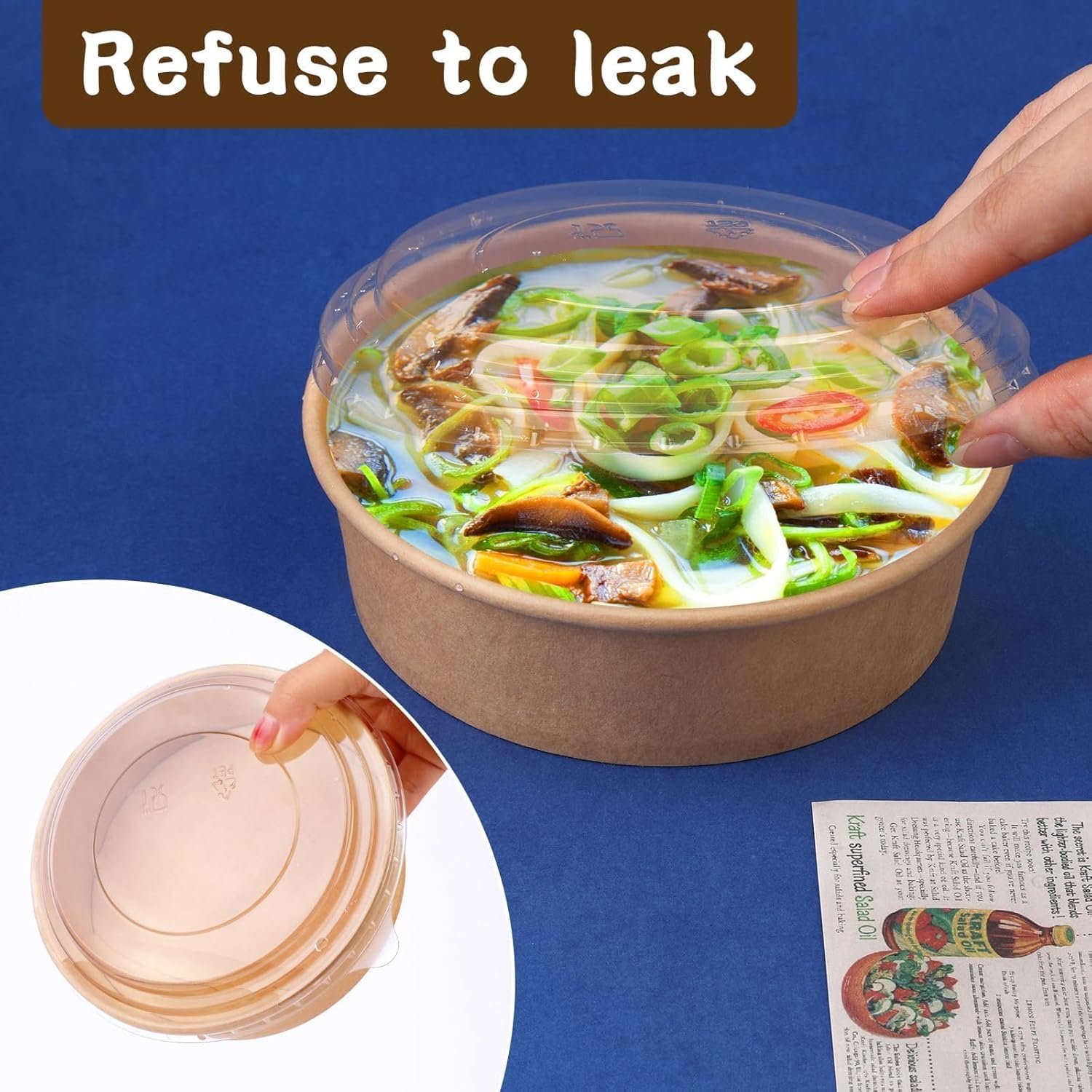 Wholesale 50 Pack 17 Oz Kraft Paper Bowls with Lids Disposable Food Containers for Hot Soup Salad Hot Cold Food Party Dessert Factory