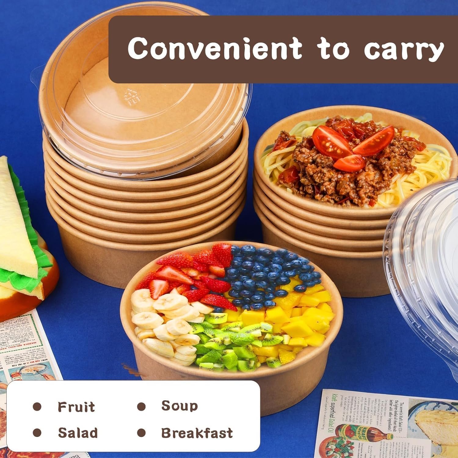 Wholesale 50 Pack 17 Oz Kraft Paper Bowls with Lids Disposable Food Containers for Hot Soup Salad Hot Cold Food Party Dessert Factory