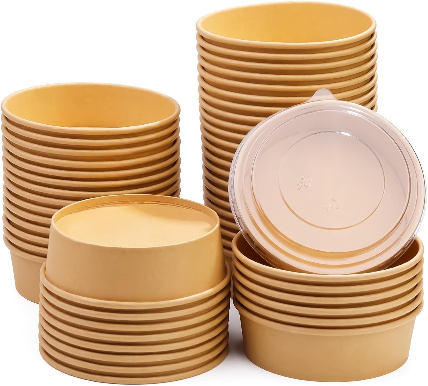 50 Pack 17 Oz Kraft Paper Bowls with Lids, Disposable Bowls for Hot Soup, Paper Bowls with Lids, Food Container for Salad Hot Cold Food Party Dessert