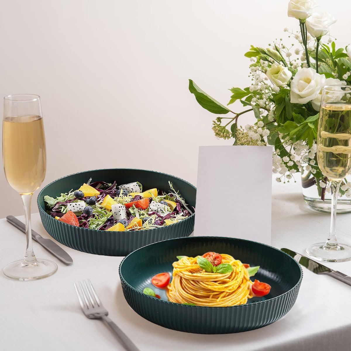 Wholesale 37oz Large Pasta Salad Soup Bowls Set of 4 Plastic Unbreakable Dinner Serving Dishes Dark Green Factory