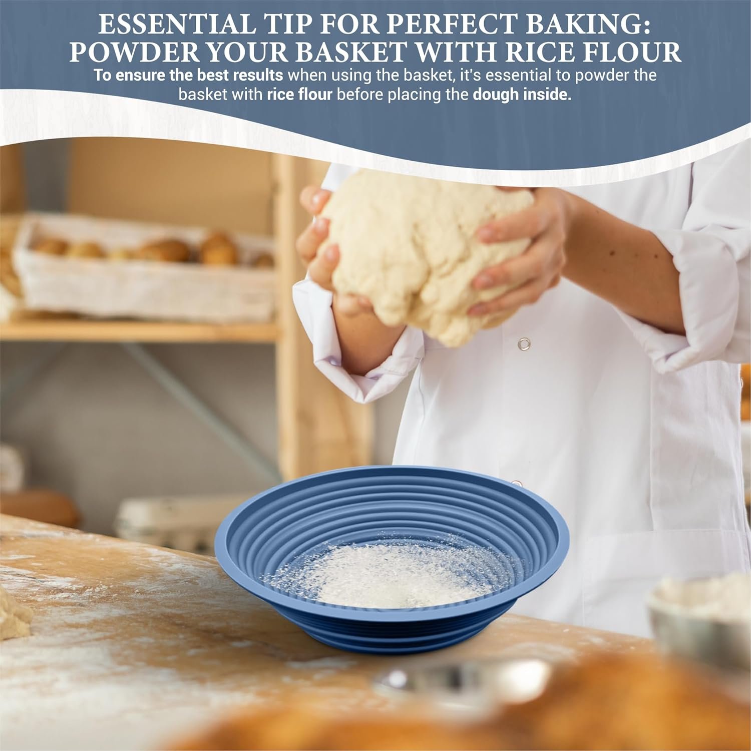 OEM Foldable Silicone Sourdough Banneton Basket Set 9.5 Inch Oval Round Proofing Bowls Oven Dishwasher Safe Gifts for Bakers Blue Manufacturer