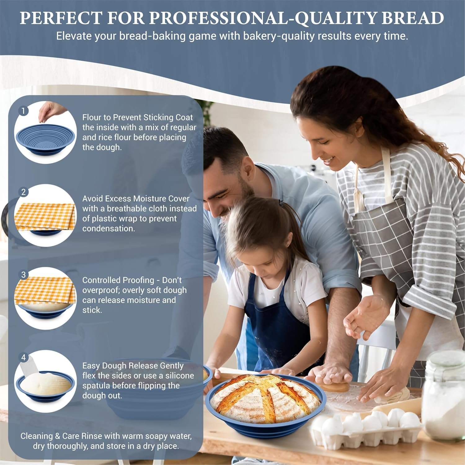 OEM Foldable Silicone Sourdough Banneton Basket Set 9.5 Inch Oval Round Proofing Bowls Oven Dishwasher Safe Gifts for Bakers Blue Manufacturer