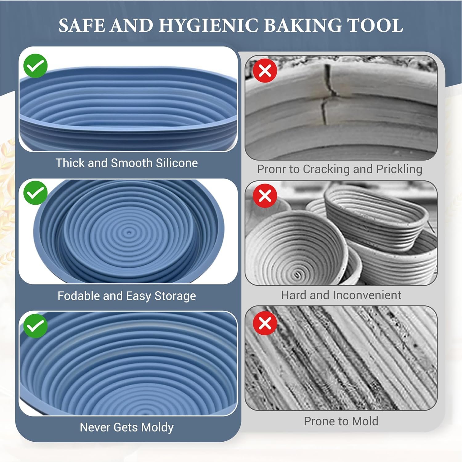 OEM Foldable Silicone Sourdough Banneton Basket Set 9.5 Inch Oval Round Proofing Bowls Oven Dishwasher Safe Gifts for Bakers Blue Manufacturer