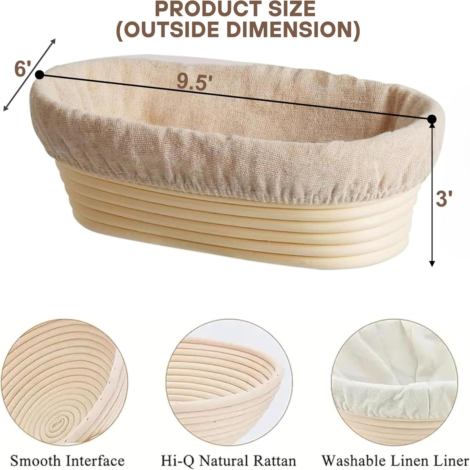 OEM 9.5 Inch Oval Banneton Bread Proofing Basket 2-Pack with Liner for Sourdough Artisan Baking Factory OEM 9.5 Inch Oval Banneton Bread Proofing Basket 2-Pack with Liner for Sourdough Artisan Baking Factory