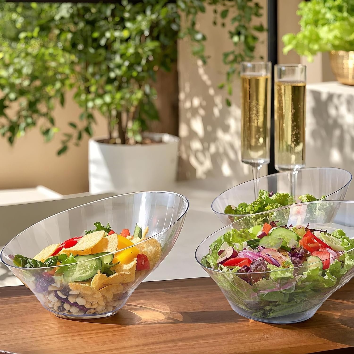 Wholesale 12 Pack 20 OZ Clear Plastic Angled Disposable Serving Bowls for Chips Candy Salad Fruit Parties Weddings Factory Wholesale 12 Pack 20 OZ Clear Plastic Angled Disposable Serving Bowls for Chips Candy Salad Fruit Parties Weddings Factory