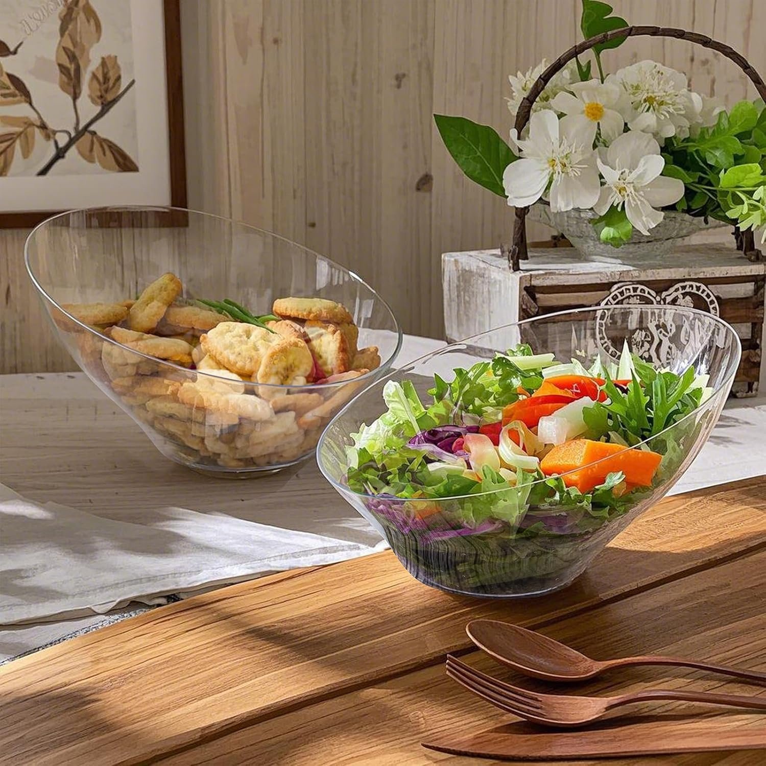 Wholesale 12 Pack 20 OZ Clear Plastic Angled Disposable Serving Bowls for Chips Candy Salad Fruit Parties Weddings Factory Wholesale 12 Pack 20 OZ Clear Plastic Angled Disposable Serving Bowls for Chips Candy Salad Fruit Parties Weddings Factory