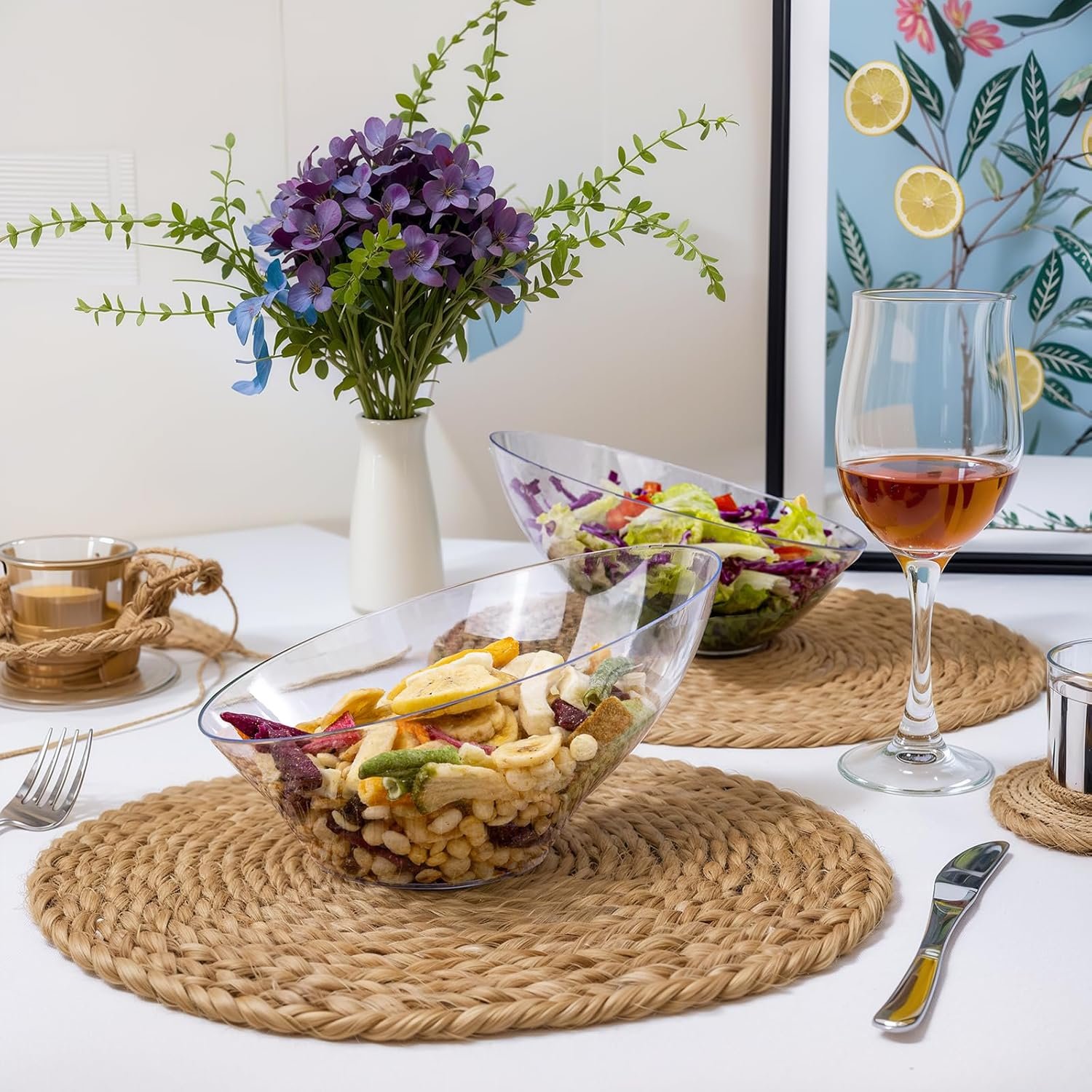 Wholesale 12 Pack 20 OZ Clear Plastic Angled Disposable Serving Bowls for Chips Candy Salad Fruit Parties Weddings Factory Wholesale 12 Pack 20 OZ Clear Plastic Angled Disposable Serving Bowls for Chips Candy Salad Fruit Parties Weddings Factory