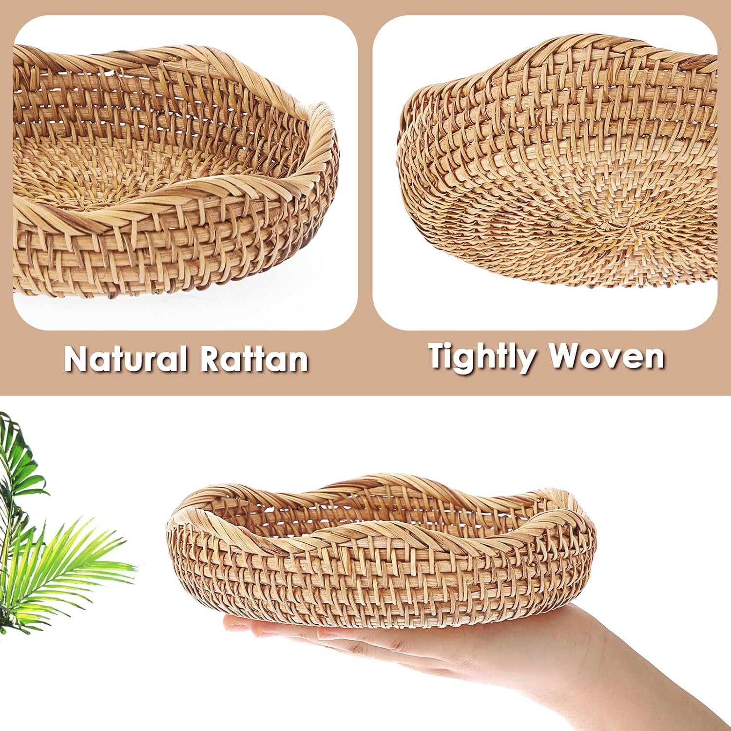 Wholesale 7.3 Inch Round Natural Rattan Woven Basket Bowl for Entryway Keys Fruits Serving Tray Organizer Decorative Kitchen Counter Bedside Living Room Factory