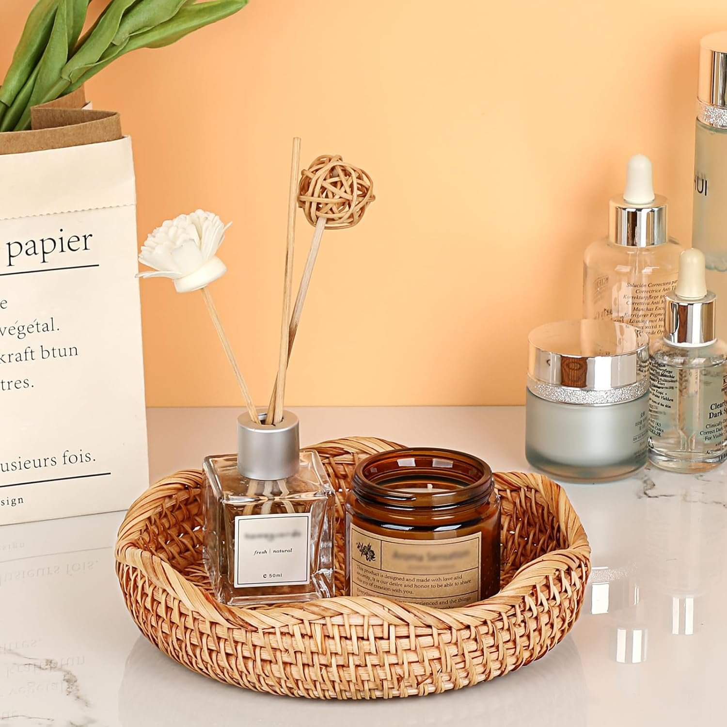 Wholesale 7.3 Inch Round Natural Rattan Woven Basket Bowl for Entryway Keys Fruits Serving Tray Organizer Decorative Kitchen Counter Bedside Living Room Factory