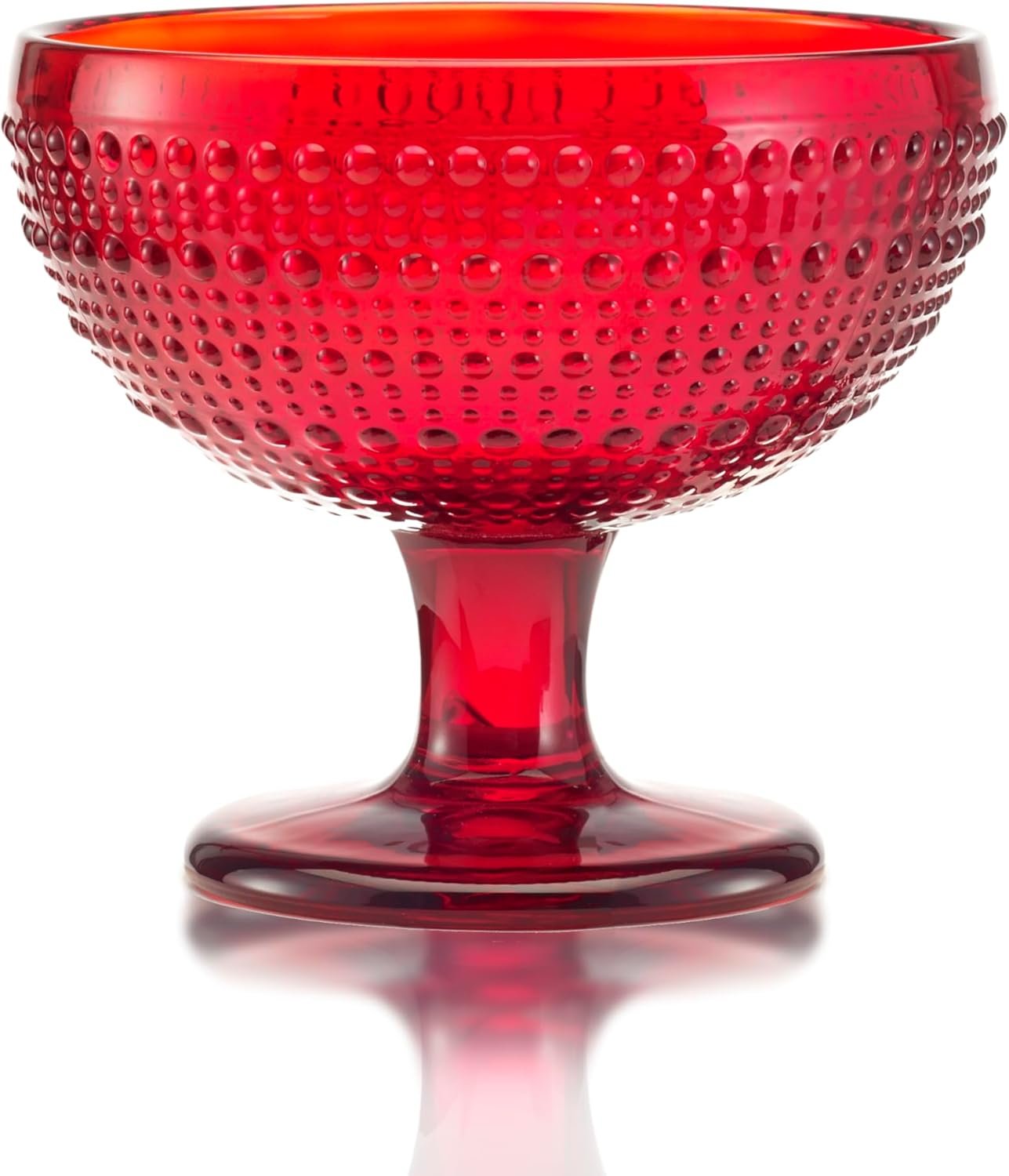 Wholesale Red Dessert Bowls Set of 4 10 oz Capacity Dishwasher Safe Lead-Free Hobnail Glass Pearls Fruit Serving Trifle Pedestal for Parties Table Decor Factory