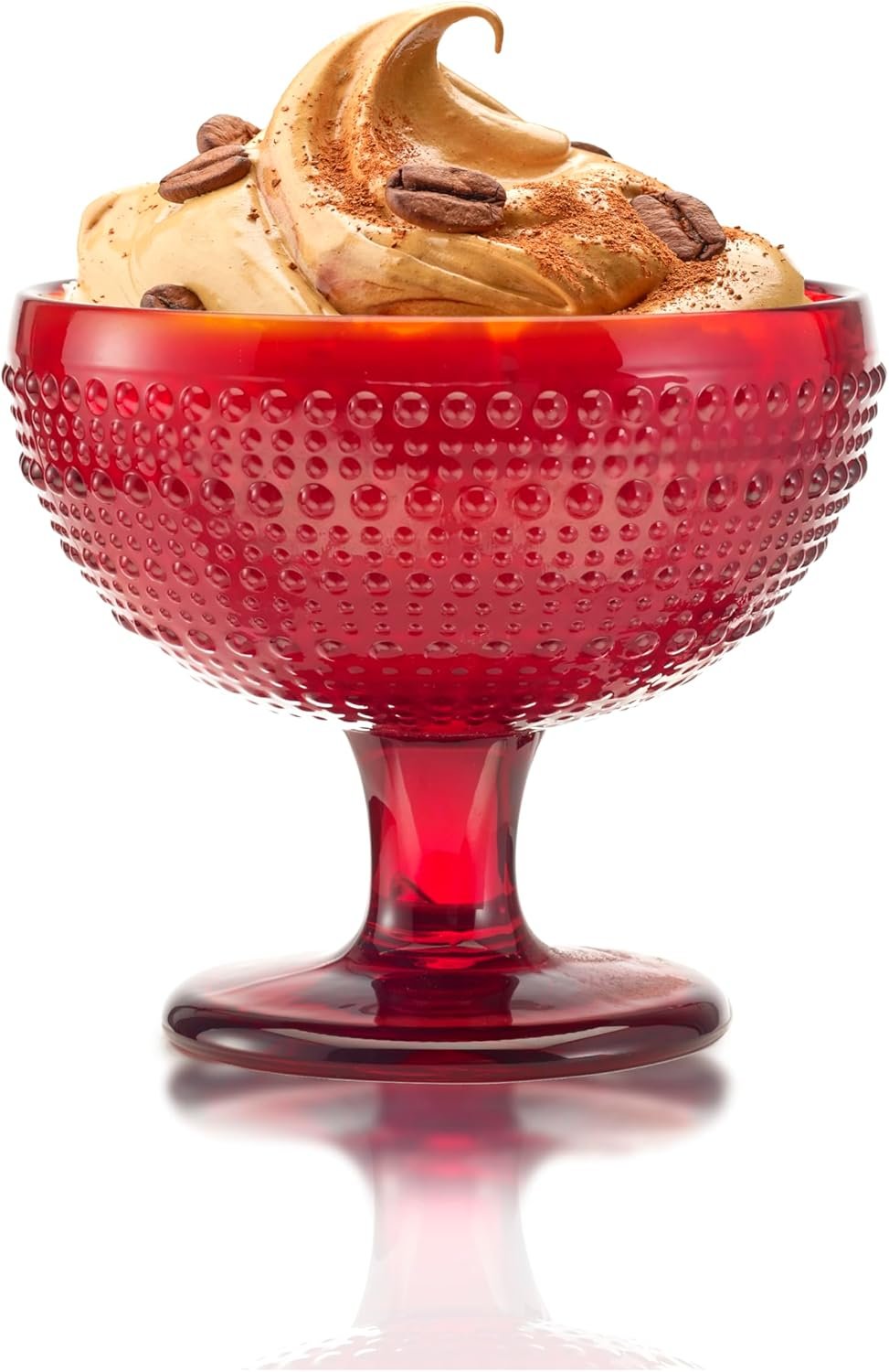 Wholesale Red Dessert Bowls Set of 4 10 oz Capacity Dishwasher Safe Lead-Free Hobnail Glass Pearls Fruit Serving Trifle Pedestal for Parties Table Decor Factory