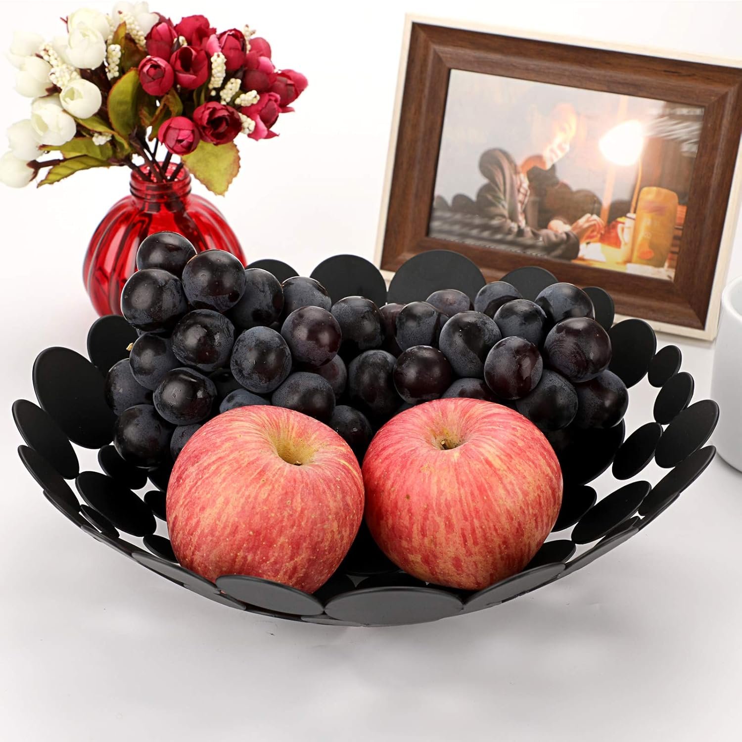 OEM Large Metal Fruit Bowl Basket Creative Table Centerpiece Stand Decorative Countertop Holder for Kitchen Iron Round Storage Tray Bread Snacks Candy Black Factory