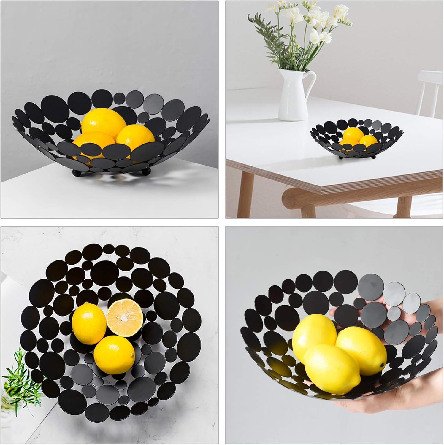 OEM Large Metal Fruit Bowl Basket Creative Table Centerpiece Stand Decorative Countertop Holder for Kitchen Iron Round Storage Tray Bread Snacks Candy Black Factory