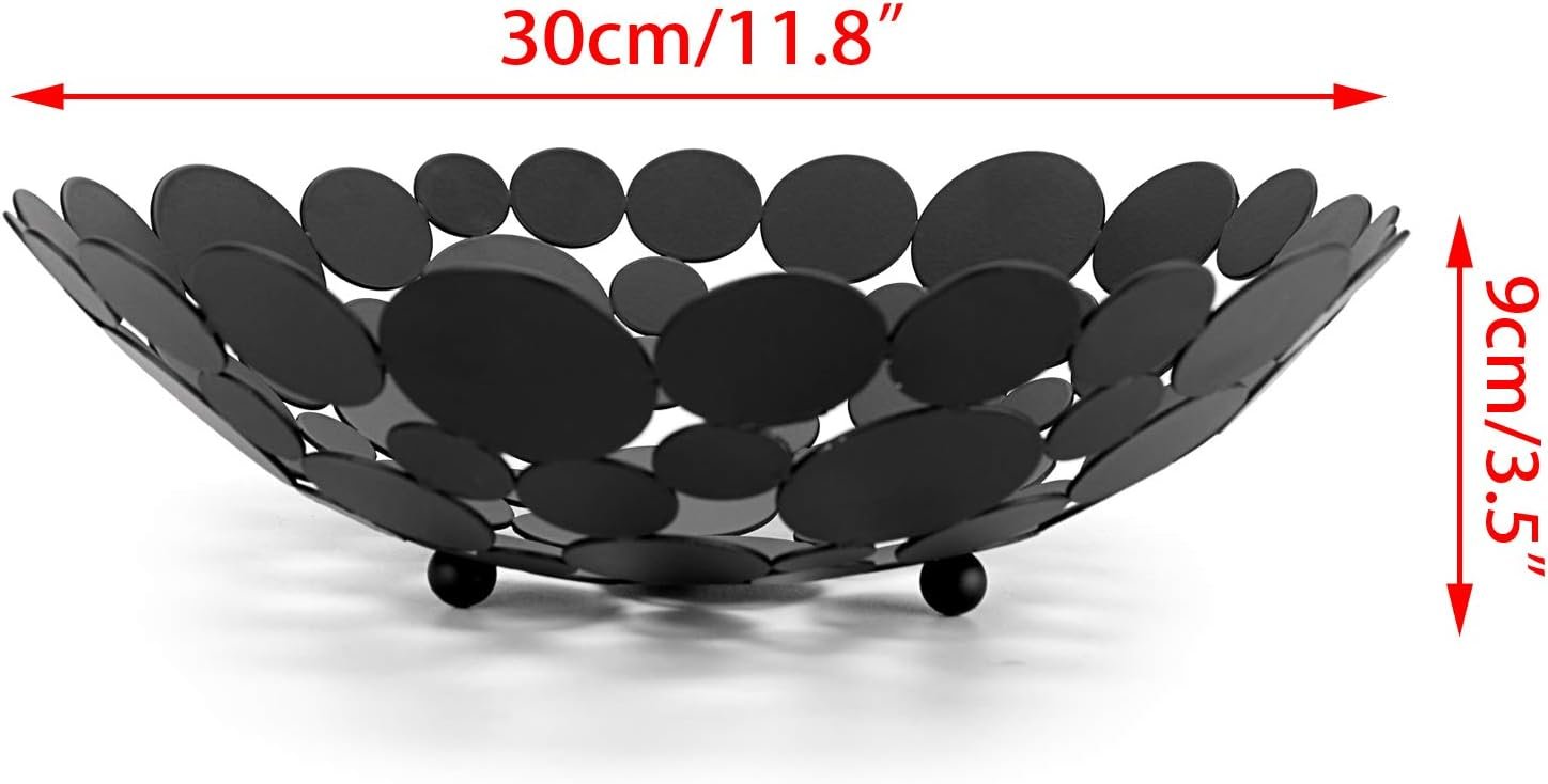 OEM Large Metal Fruit Bowl Basket Creative Table Centerpiece Stand Decorative Countertop Holder for Kitchen Iron Round Storage Tray Bread Snacks Candy Black Factory