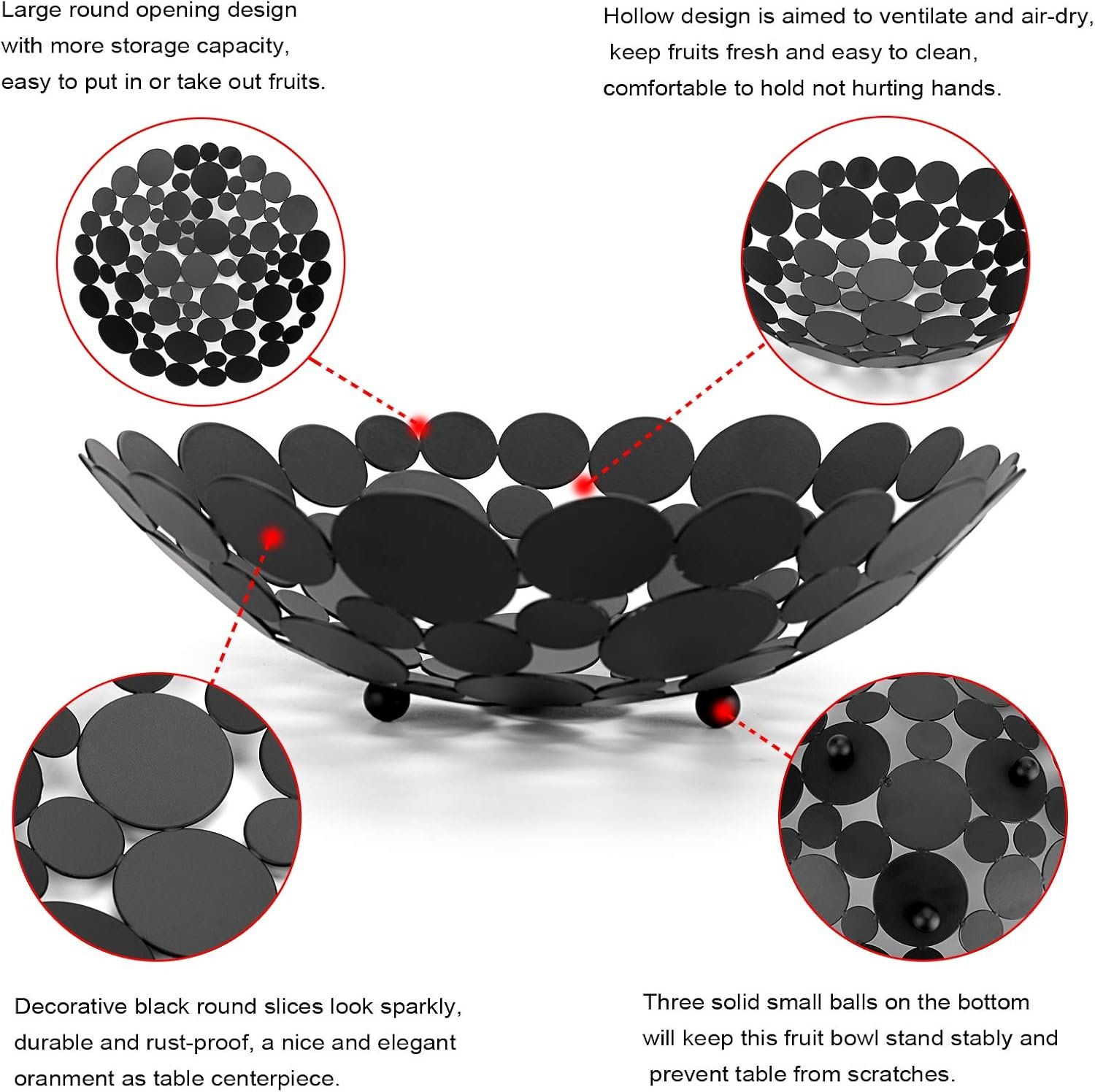 OEM Large Metal Fruit Bowl Basket Creative Table Centerpiece Stand Decorative Countertop Holder for Kitchen Iron Round Storage Tray Bread Snacks Candy Black Factory