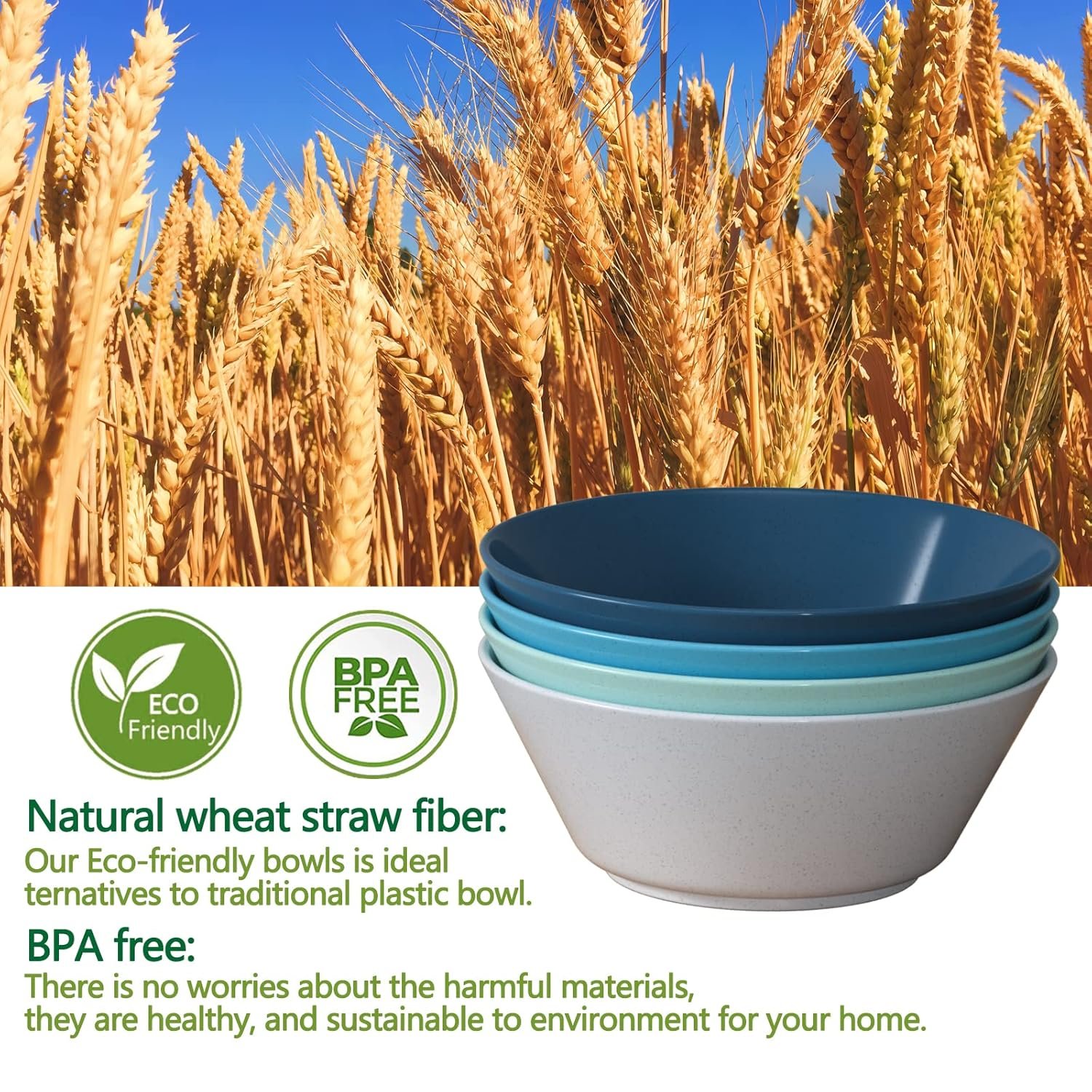 Wholesale 50 Oz Large Unbreakable Wheat Fiber Cereal and Salad Bowls Sturdy Stackable Serving Set BPA-Free Microwave Dishwasher Safe Lightweight for Oatmeal Snacks Factory