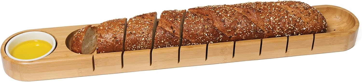 OEM Bamboo French Bread Board with Ceramic Dip Bowl 25 5/8 x 4 x 1 1/2 Inches Factory