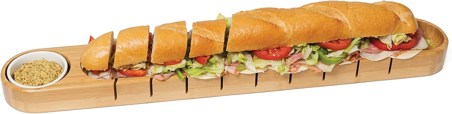 OEM Bamboo French Bread Board with Ceramic Dip Bowl 25 5/8 x 4 x 1 1/2 Inches Factory