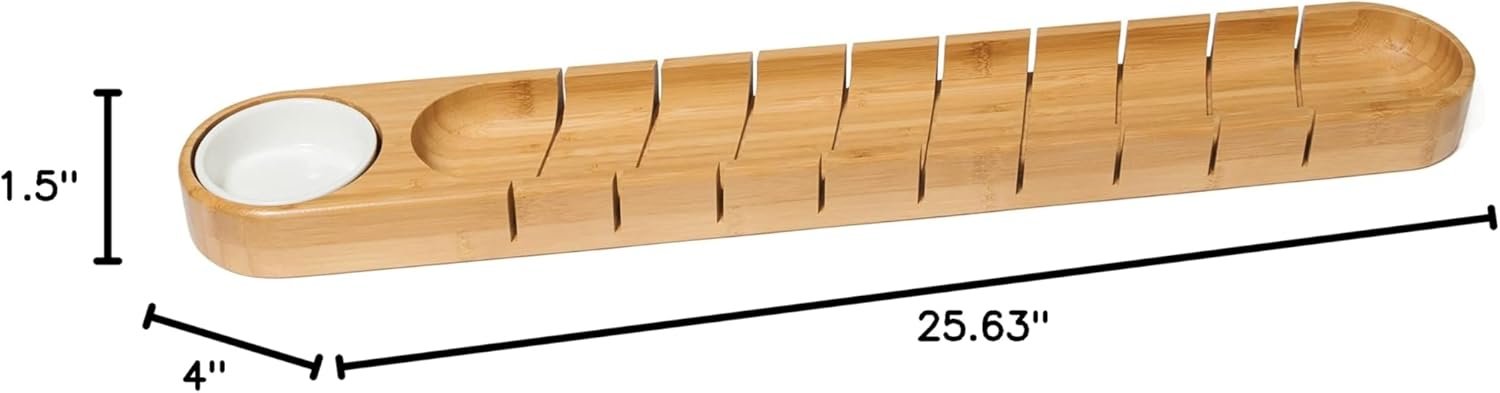 OEM Bamboo French Bread Board with Ceramic Dip Bowl 25 5/8 x 4 x 1 1/2 Inches Factory