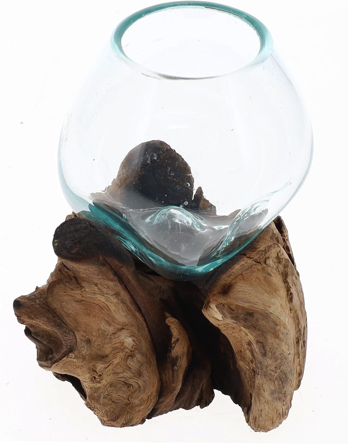 Wholesale Small Hand-Blown Glass Fishbowl Vase Terrarium on Driftwood Base Decorative Centerpiece Factory