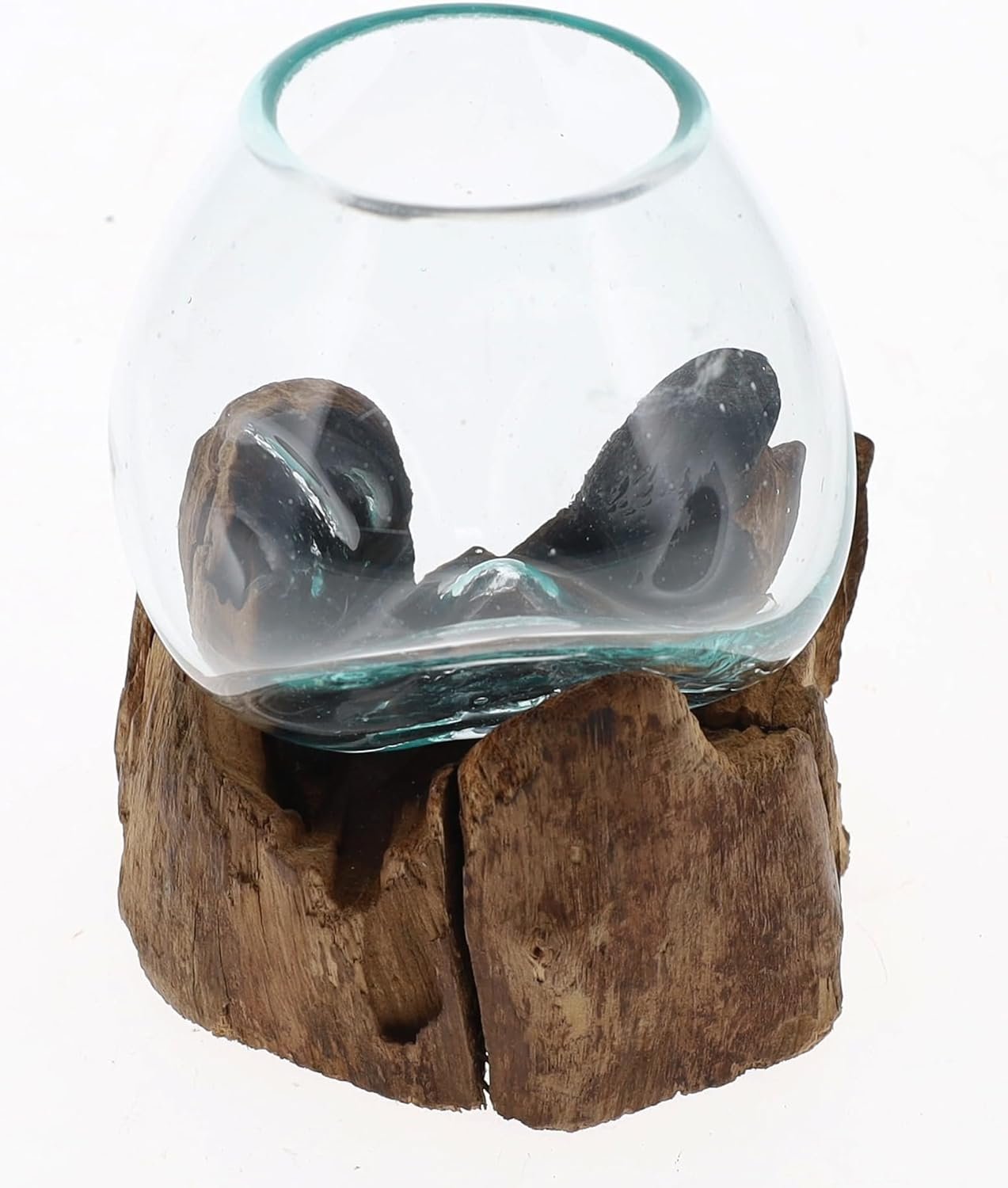 Wholesale Small Hand-Blown Glass Fishbowl Vase Terrarium on Driftwood Base Decorative Centerpiece Factory