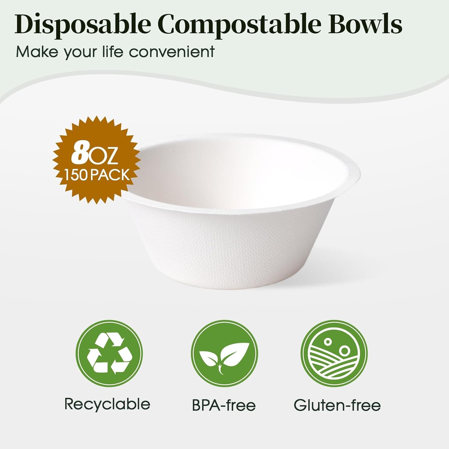 Wholesale 150 Pack 8 oz Compostable Heavy-Duty Disposable Biodegradable Paper Soup Bowls Made of Natural Bagasse for Salad Dessert Milk Cereals Factory
