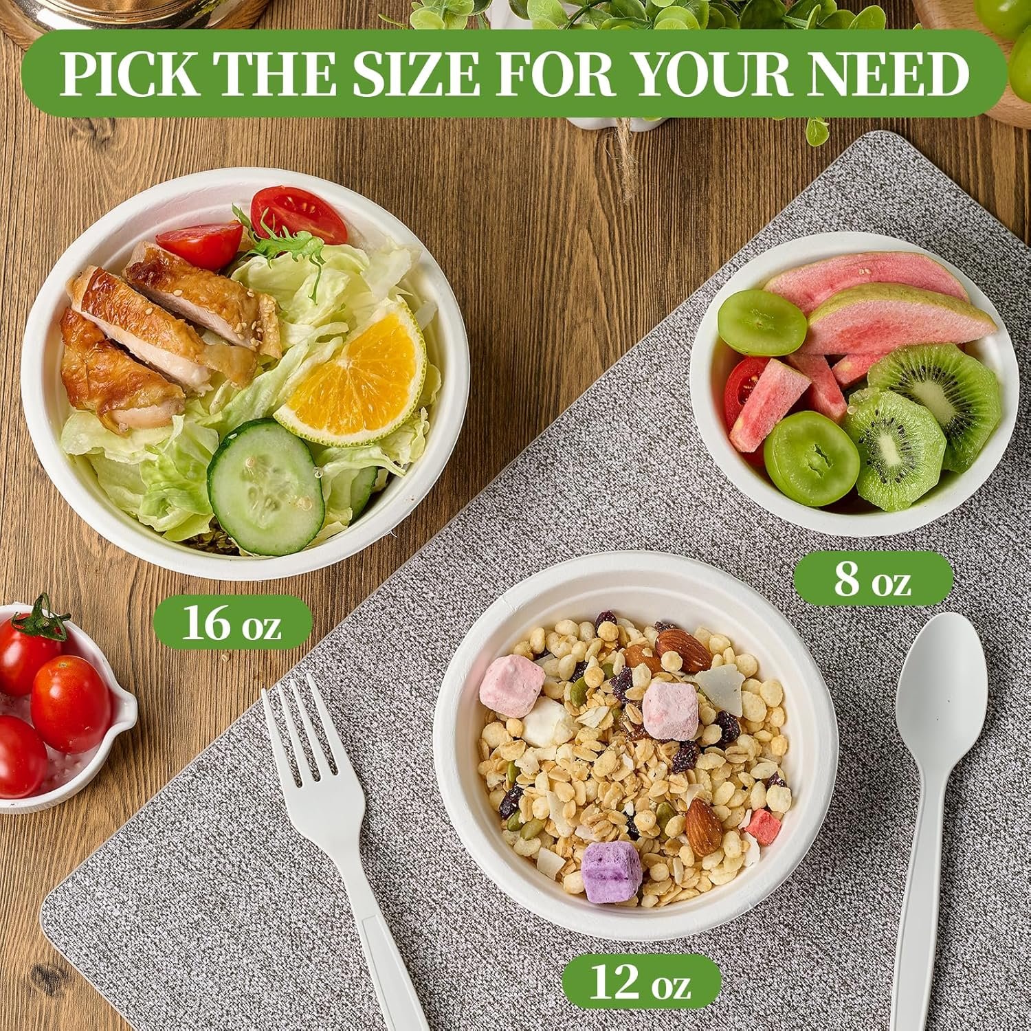 Wholesale 150 Pack 8 oz Compostable Heavy-Duty Disposable Biodegradable Paper Soup Bowls Made of Natural Bagasse for Salad Dessert Milk Cereals Factory