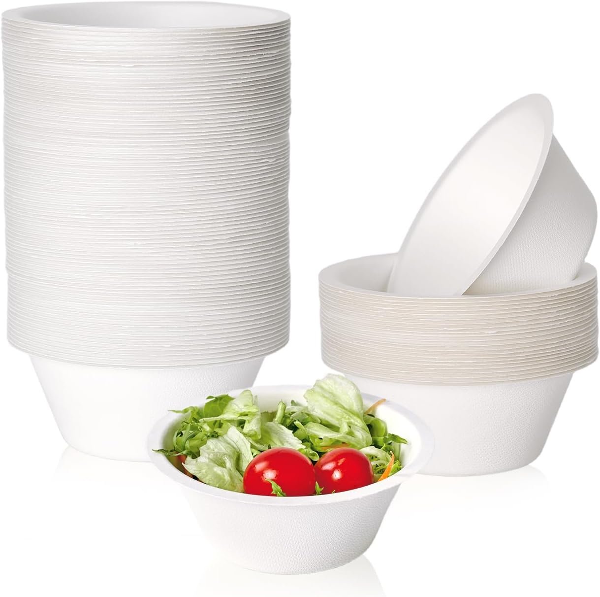 ECOLipak 150 Pack Compostable Paper Bowls, 8 oz Heavy-Duty Disposable Biodegradable Soup Bowls Made of Natural Bagasse, Suitable for Salad, Dessert, Milk, Cereals