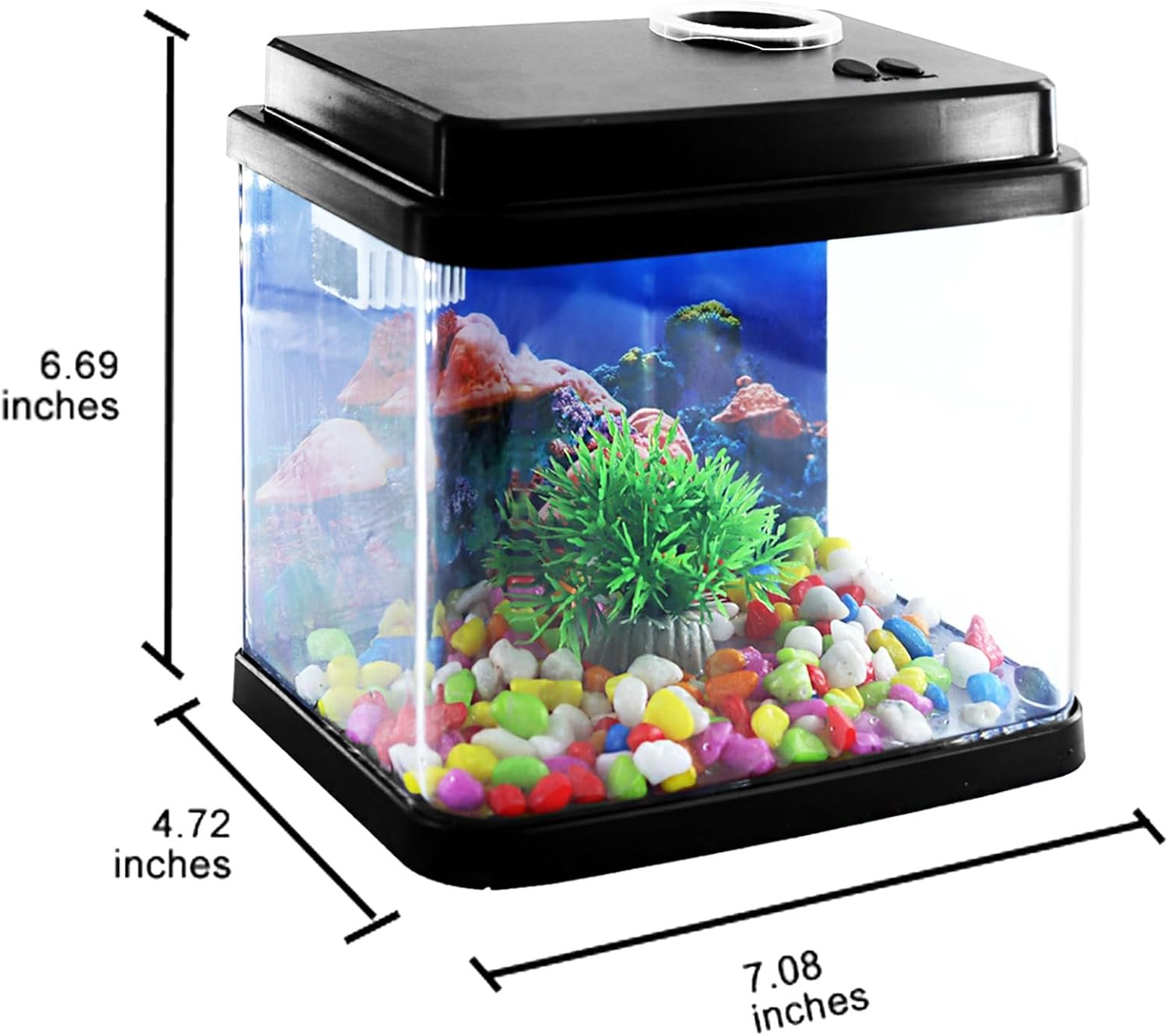 OEM 1 Gallon Mini Fish Tank Small Aquarium Bowl with 6-Color Auto-Looping Light Quiet 3-in-1 Pump for Filtration Oxygenation Circulation Submarine Background Thickened Base Factory
