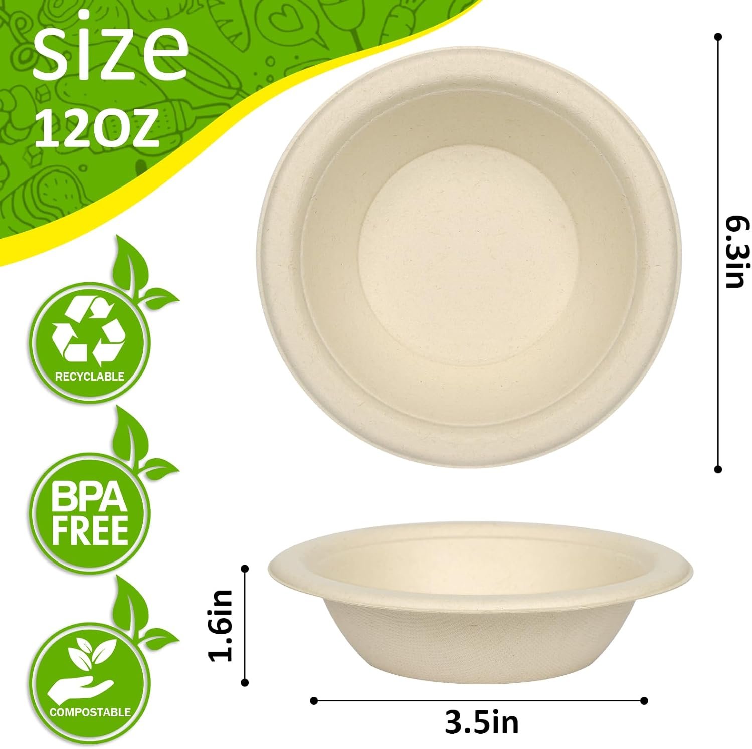 Wholesale 100% Compostable Paper Bowls 12 Oz Disposable Soup Salad 125 Pack PFAS-Free BPI Certified Eco-Friendly Hot Cold Natural Brown Factory Wholesale 100% Compostable Paper Bowls 12 Oz Disposable Soup Salad 125 Pack PFAS-Free BPI Certified Eco-Friendly Hot Cold Natural Brown Factory