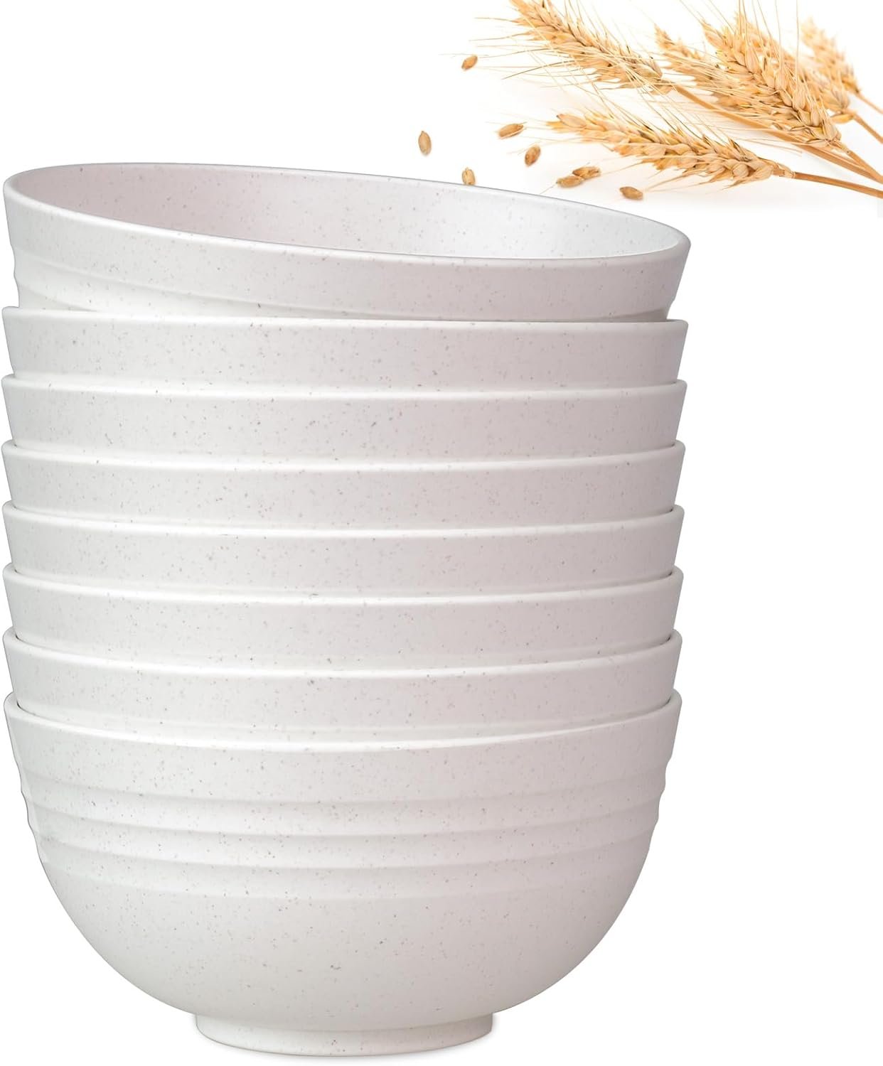 26 OZ Wheat Straw Reusable Cereal Bowls Set of 8, Microwavable Dishwasher Safe BPA Free Unbreakable Kitchen Bowls for Soup Snack Rice Salad - White