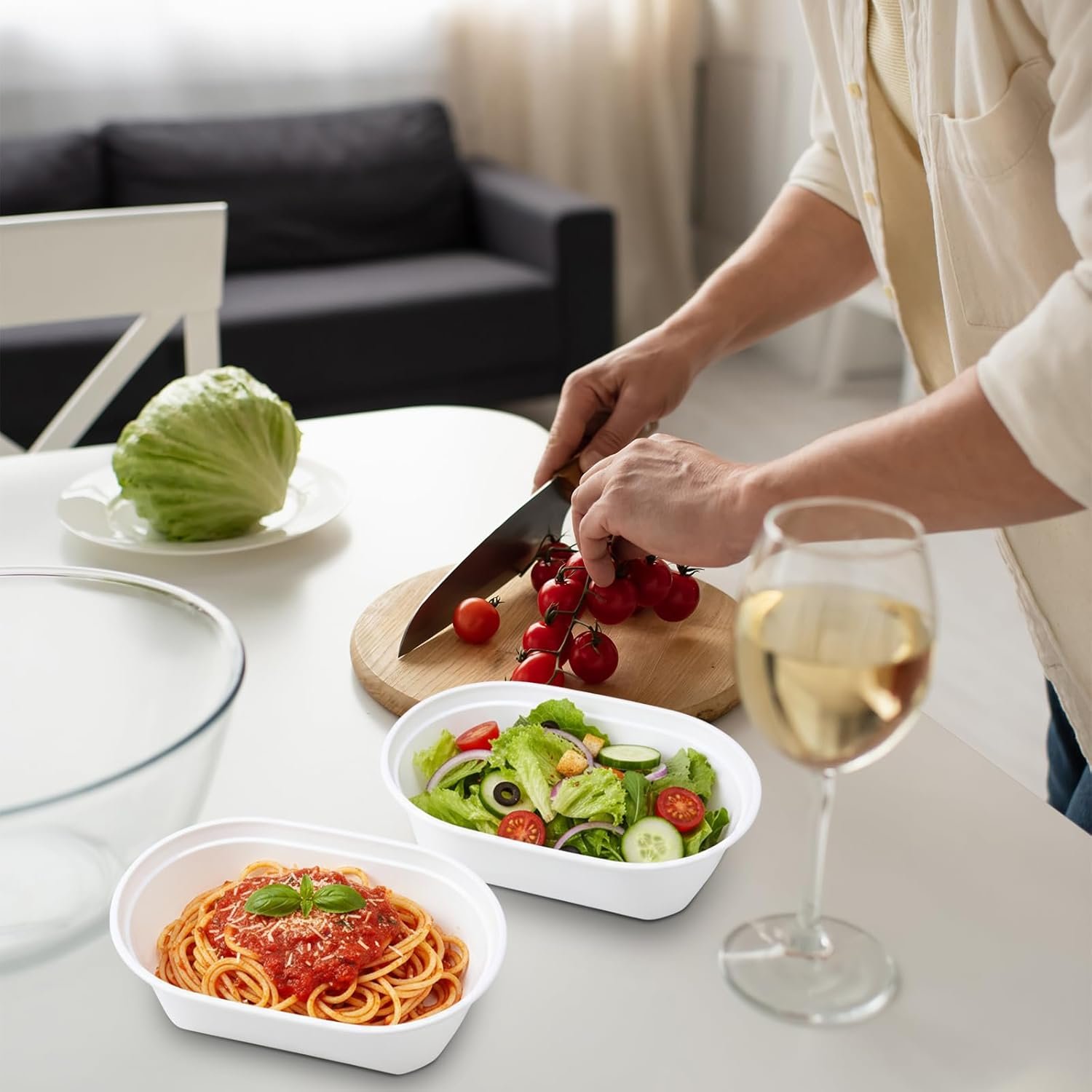 Wholesale 100 Pcs 26 oz Oval White Plastic Disposable Reusable Microwave Safe Food Bowls Meal Prep Serving Containers for Parties Kitchens Restaurants Factory