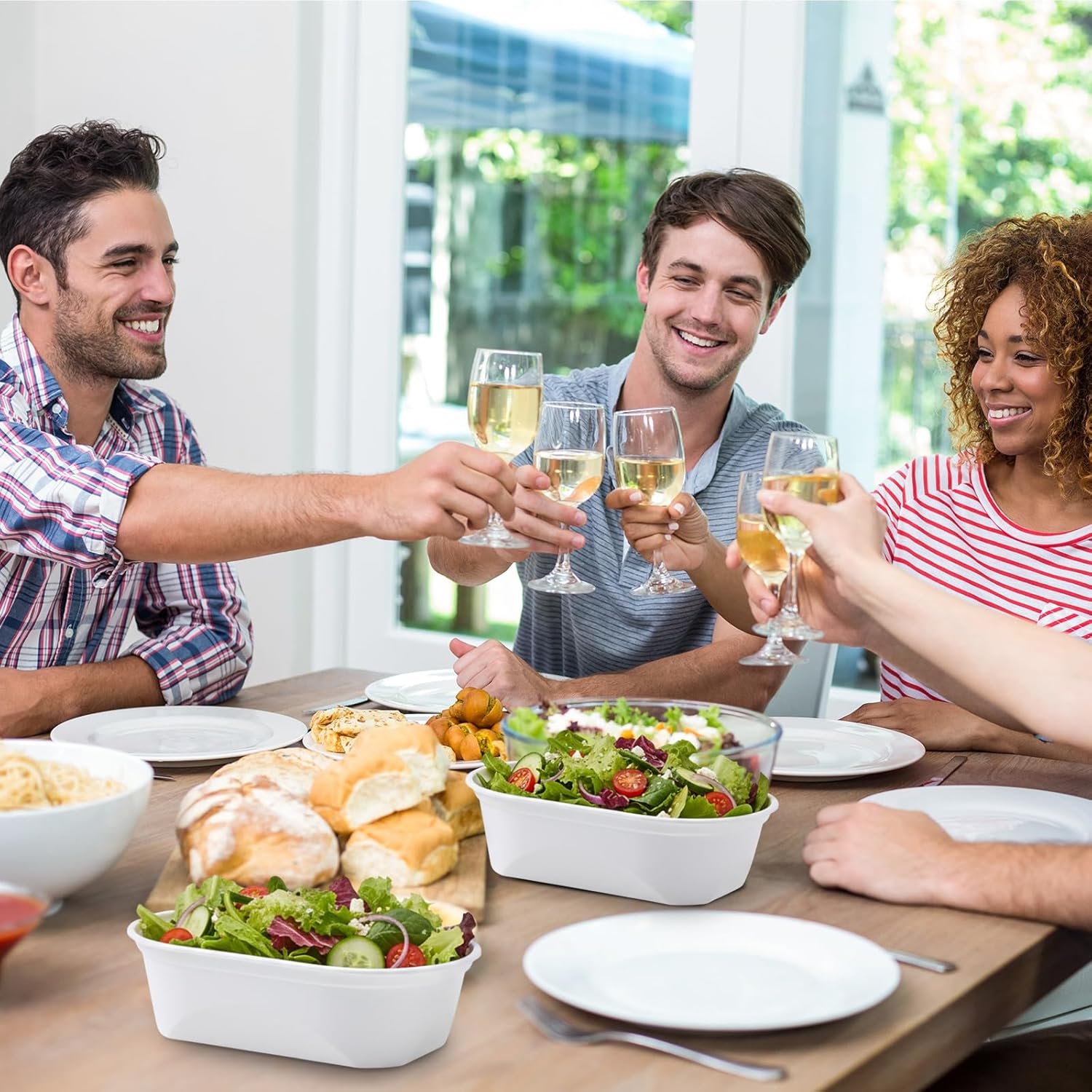 Wholesale 100 Pcs 26 oz Oval White Plastic Disposable Reusable Microwave Safe Food Bowls Meal Prep Serving Containers for Parties Kitchens Restaurants Factory