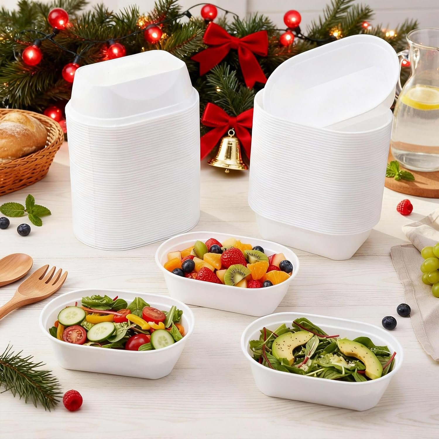 Wholesale 100 Pcs 26 oz Oval White Plastic Disposable Reusable Microwave Safe Food Bowls Meal Prep Serving Containers for Parties Kitchens Restaurants Factory