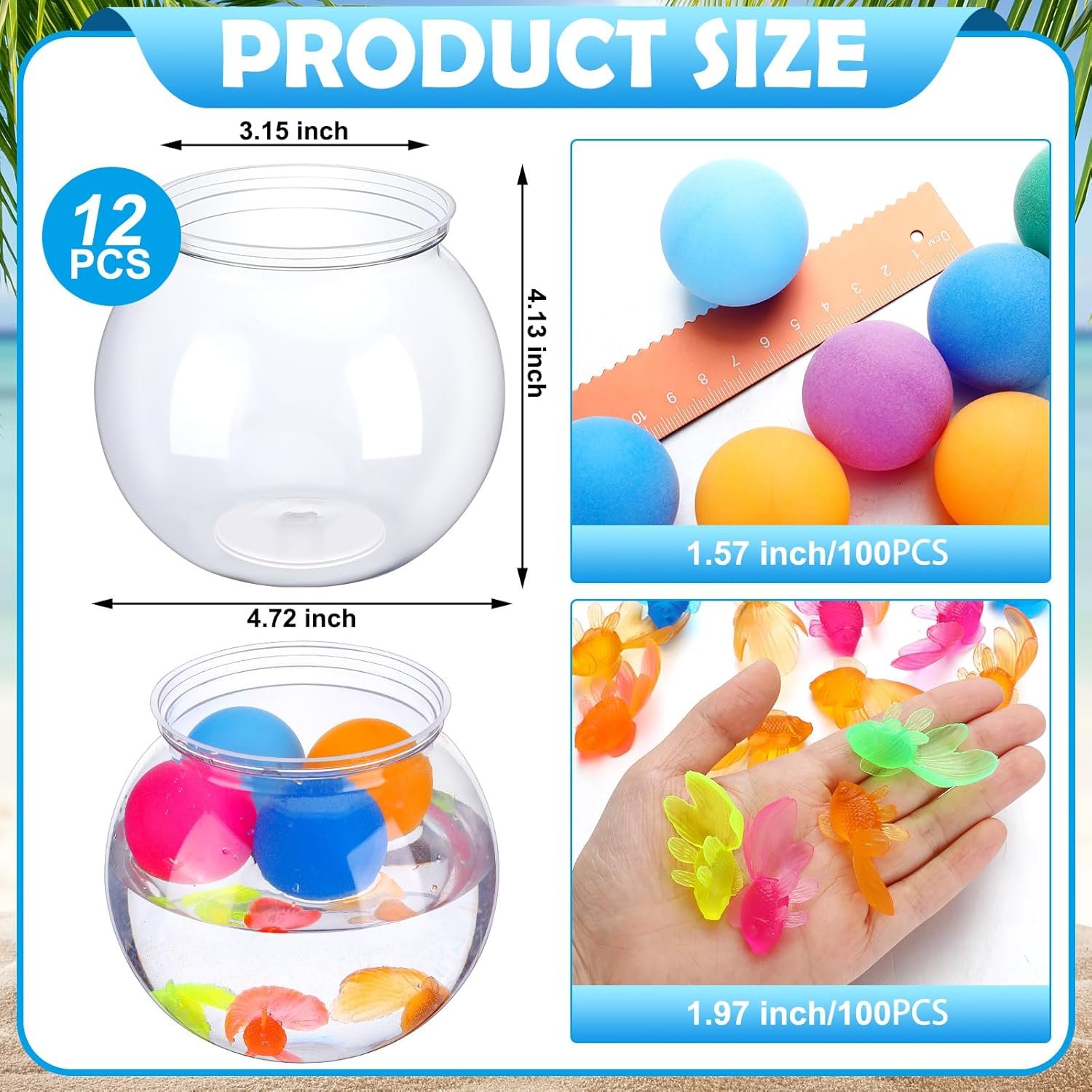 Wholesale 12-Pack 30 oz Table Tennis Fish Bowl Carnival Game Favors Bounce Round Bowls Multicolor Balls Gold Plastic Fish Adult Party Prizes Factory Wholesale 12-Pack 30 oz Table Tennis Fish Bowl Carnival Game Favors Bounce Round Bowls Multicolor Balls Gold Plastic Fish Adult Party Prizes Factory