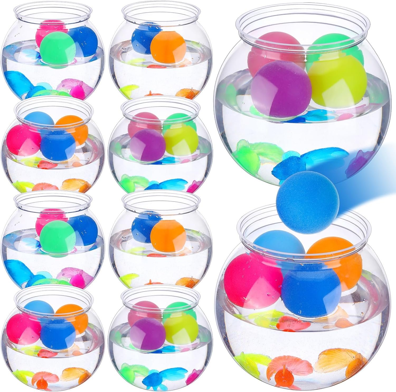 12 Set 30 oz Table Tennis Fish Bowl Carnival Game Favors with Bounce Round Bowls Multicolor Balls Gold Plastic Fish for Adults Carnival Game Party Activity Prizes
