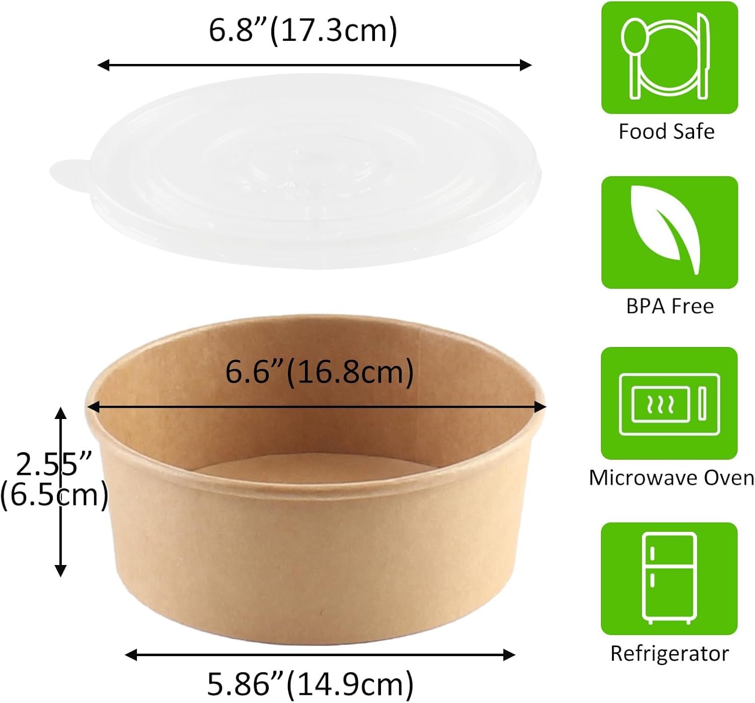 Wholesale 36oz 50 Sets Large Kraft Paper Bowls with Lids Disposable Paper Salad Bowls Food Containers for Hot Cold Food Soup Salad Ice Cream Factory