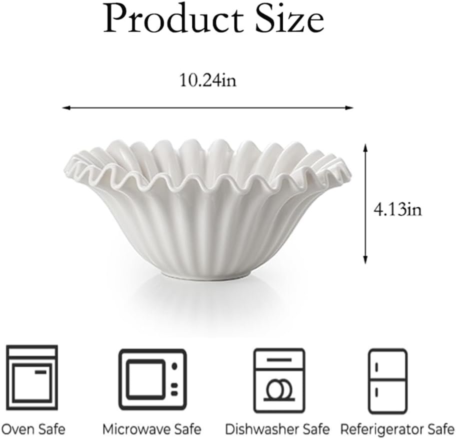 Wholesale Large 10-Inch Porcelain Fruit Bowl Handcrafted Ruffle Design for Kitchen Counter Home Decor Stylish Flower Dish Party Use White Manufacturer Wholesale Large 10-Inch Porcelain Fruit Bowl Handcrafted Ruffle Design for Kitchen Counter Home Decor Stylish Flower Dish Party Use White Manufacturer