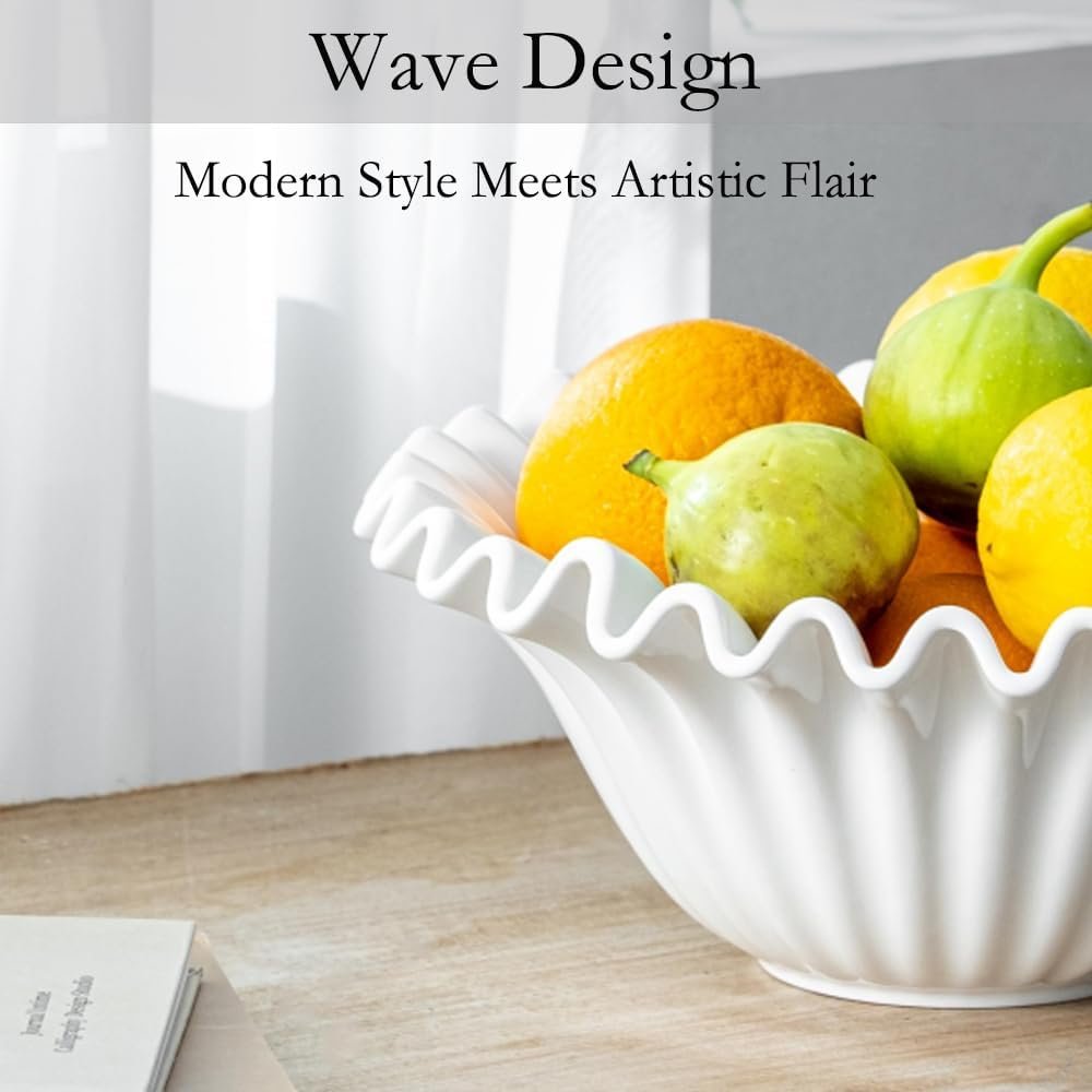 Wholesale Large 10-Inch Porcelain Fruit Bowl Handcrafted Ruffle Design for Kitchen Counter Home Decor Stylish Flower Dish Party Use White Manufacturer Wholesale Large 10-Inch Porcelain Fruit Bowl Handcrafted Ruffle Design for Kitchen Counter Home Decor Stylish Flower Dish Party Use White Manufacturer