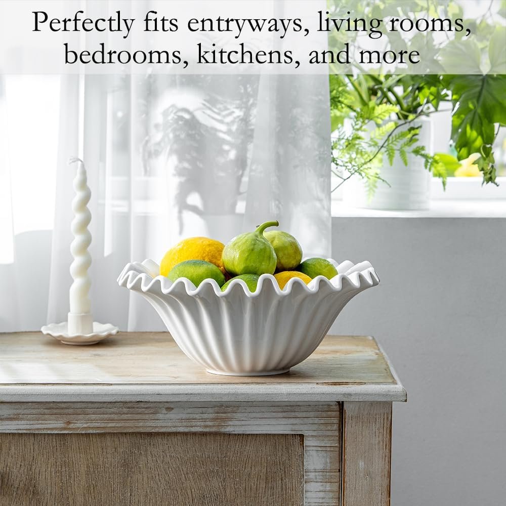Wholesale Large 10-Inch Porcelain Fruit Bowl Handcrafted Ruffle Design for Kitchen Counter Home Decor Stylish Flower Dish Party Use White Manufacturer Wholesale Large 10-Inch Porcelain Fruit Bowl Handcrafted Ruffle Design for Kitchen Counter Home Decor Stylish Flower Dish Party Use White Manufacturer