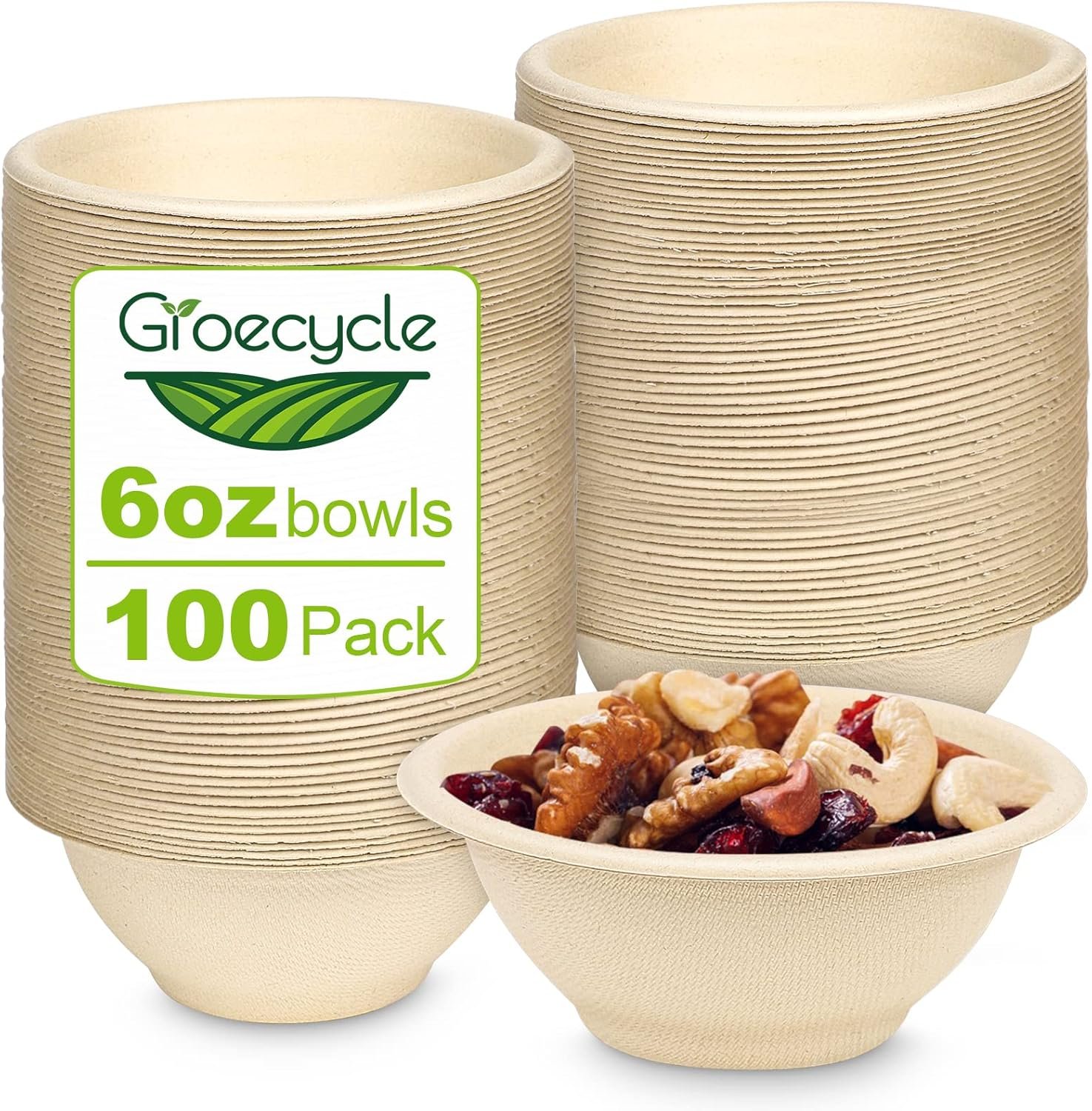 6 oz Small Compostable Paper Bowls, 100 Pack - Biodegradable Bagasse Bowls for Condiments, Sauces, Ice Cream