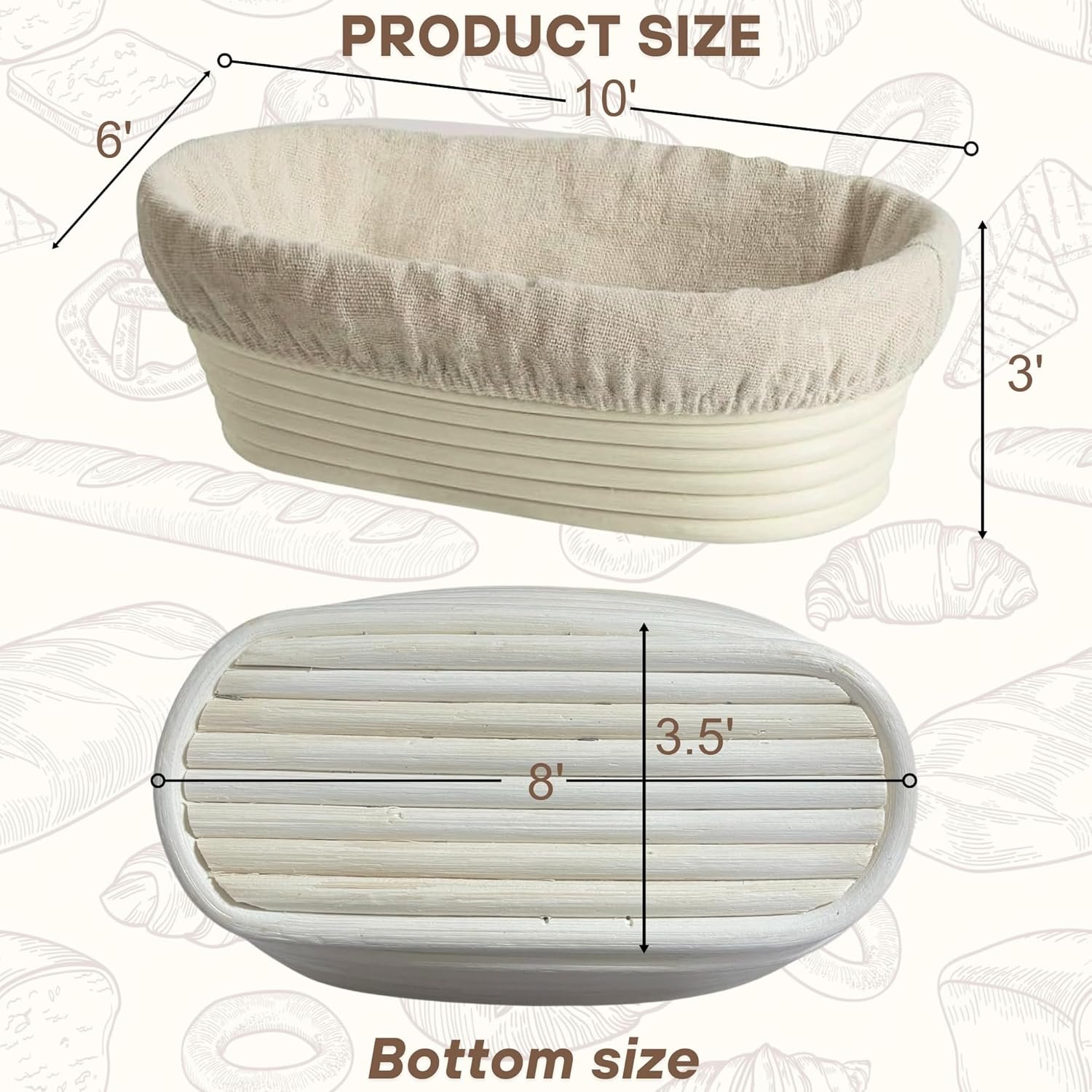 OEM Banneton Bread Proofing Basket 2-Pack 10-Inch Oval with Liner Natural Rattan for Artisan Sourdough Baking Professional Home Use Factory